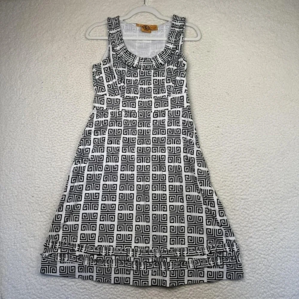 Tory Burch Dress Womens Size‎ 6 Navy White Geometric Sleeveless Zipper Pockets